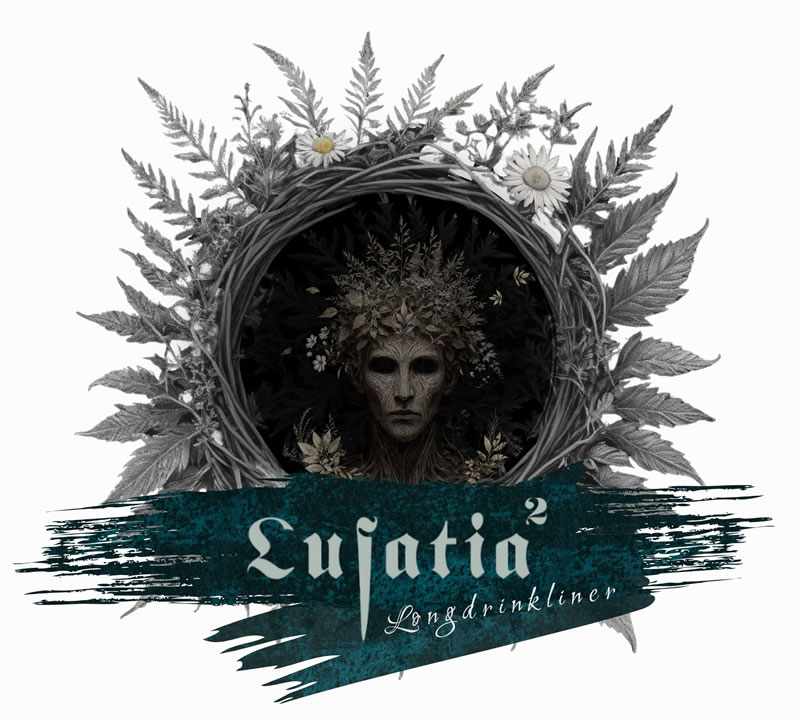 Ein Gesicht, eingebettet in eine Brennessel mit der Unterschrift LUSATIA Longdrinkliner